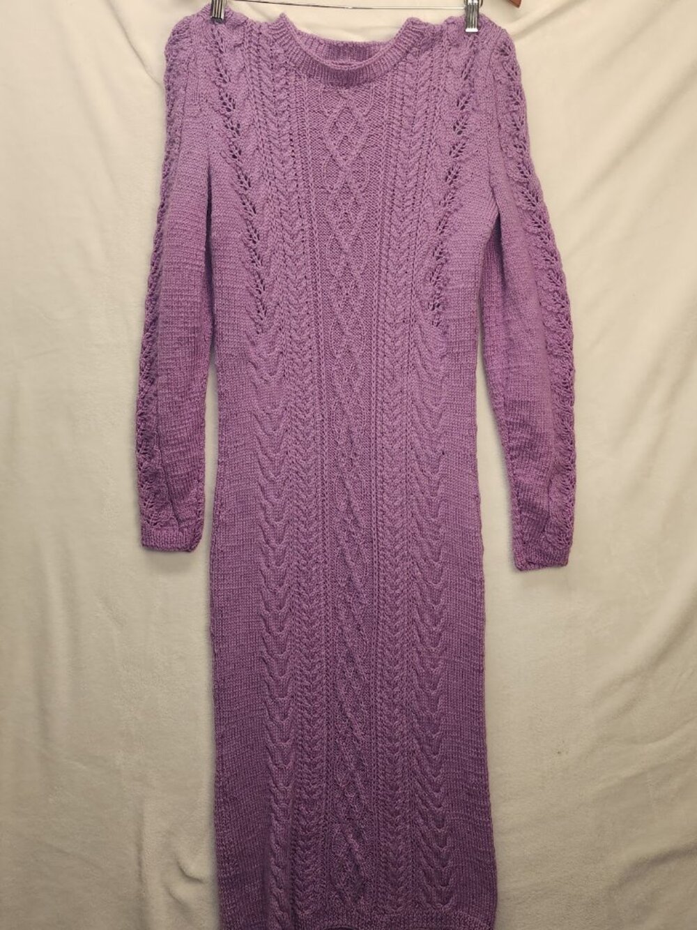 Handmade Cable-Knit Dress Womens L/XL Purple Long Sleeve Maxi